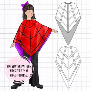 PDF Dziecięcy Poncho Pajęczyna Wzór do Szycia - Kostium na Halloween Rozmiary dla dzieci 2T-6