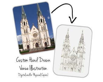 Custom Hand Drawn Venue Sketch | Venue Illustration | Church Illustration | Custom Venue Illustration For Invitations | Custom Wedding Venue