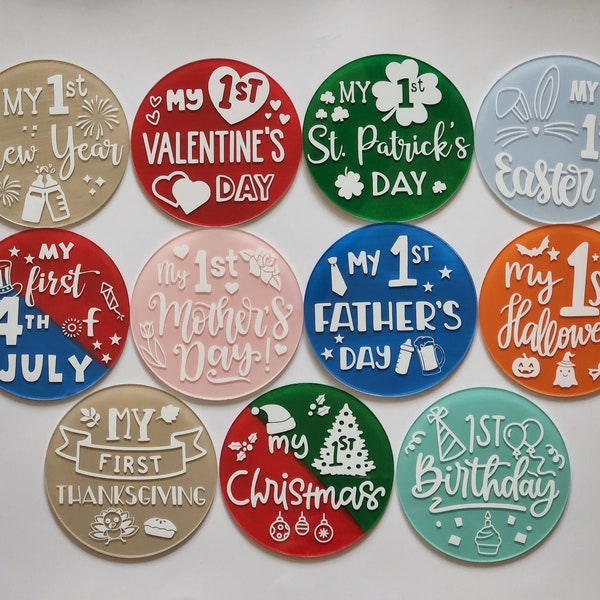 Baby Holiday Discs, Baby Holiday Plates, Baby’s First Holidays, Acrylic Milestones Discs, Baby Shower Gift, Photo Props, Baby Photo Props