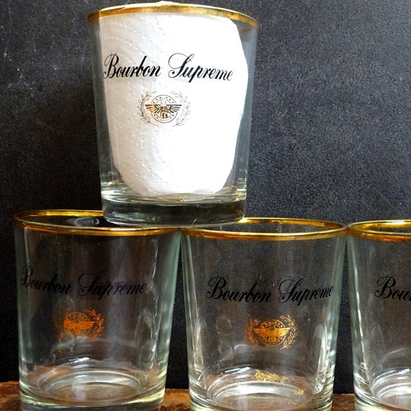 4 BOURBON SUPREME Whiskey Glasses. Bourbon Whiskey Glass set. Vintage Barware