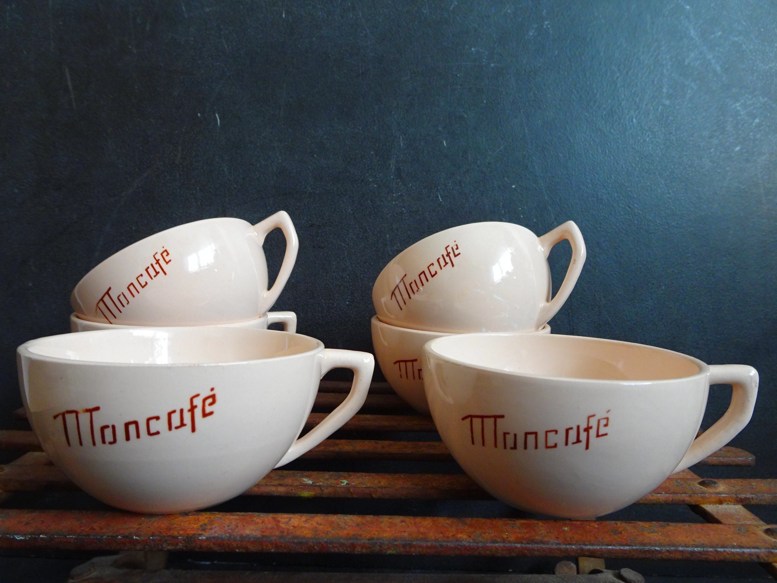 Vintage French Coffee Cup Set. Retro Expresso Cups. Digoin Sarreguemines