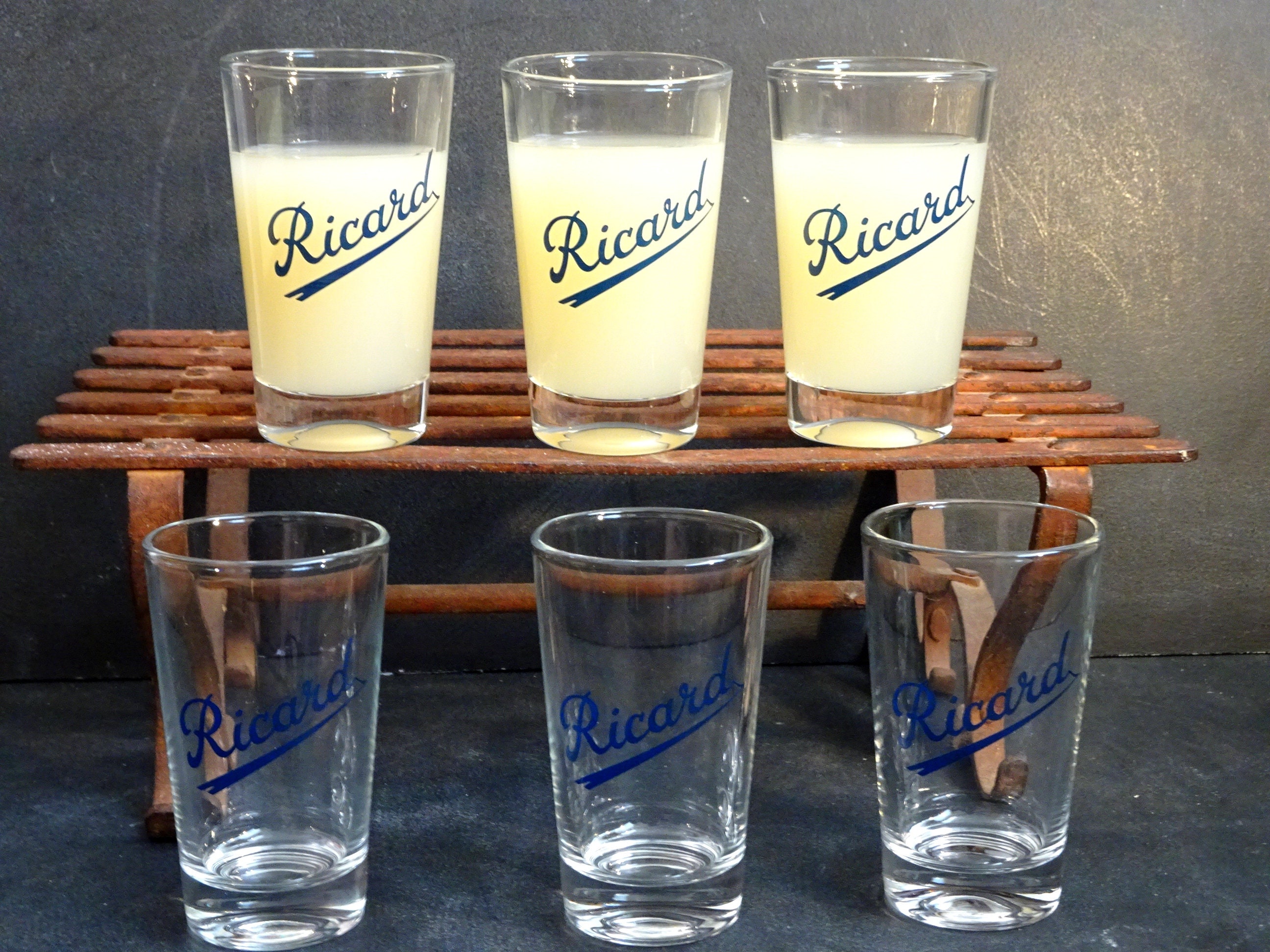 Vintage French Ricard Pastis Drinking Glasses. Set Of 6