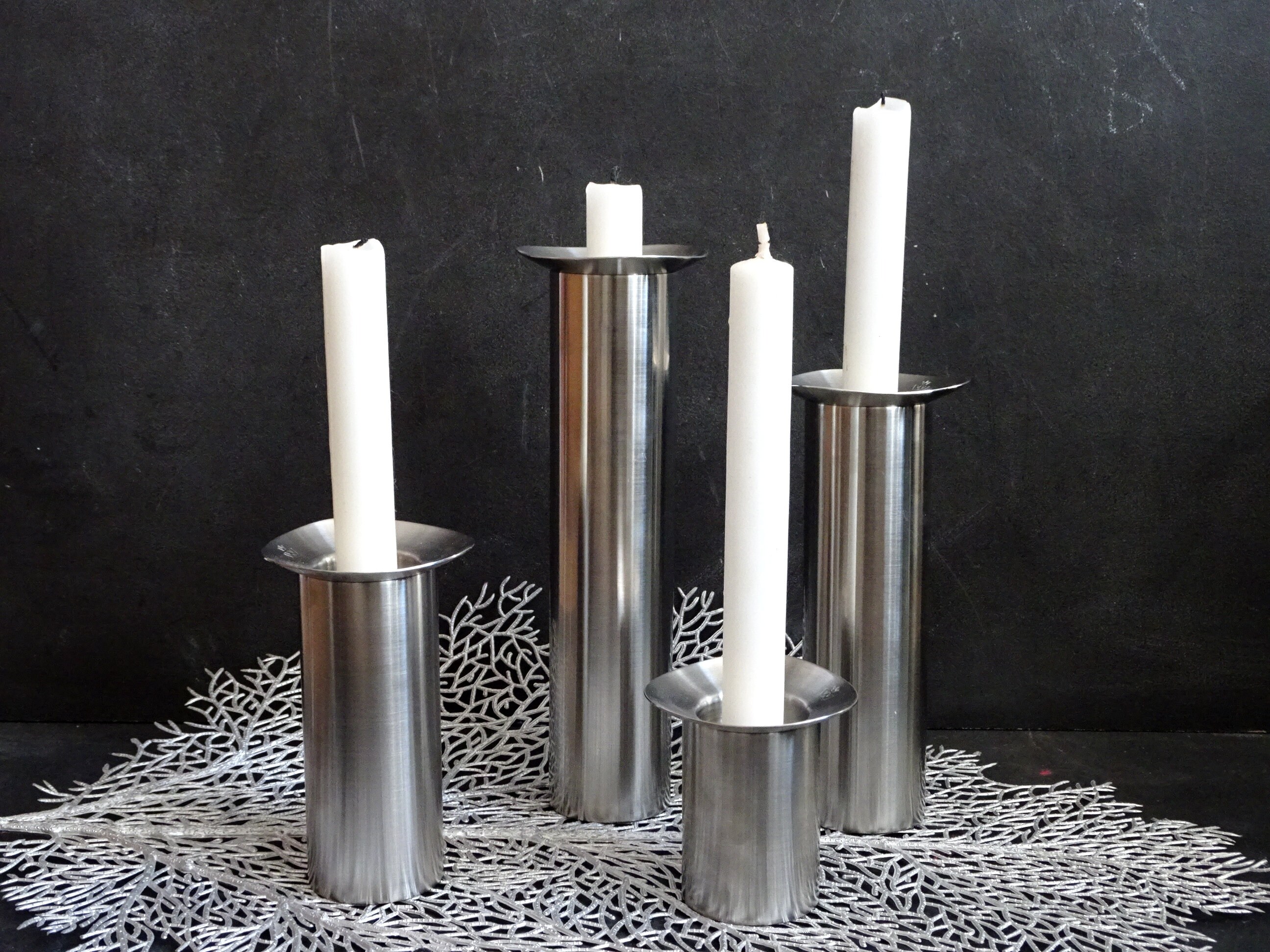 Wilkens Candle Holder Set. Stainless Steel Modern Minimalist 1970 Design. Space Age