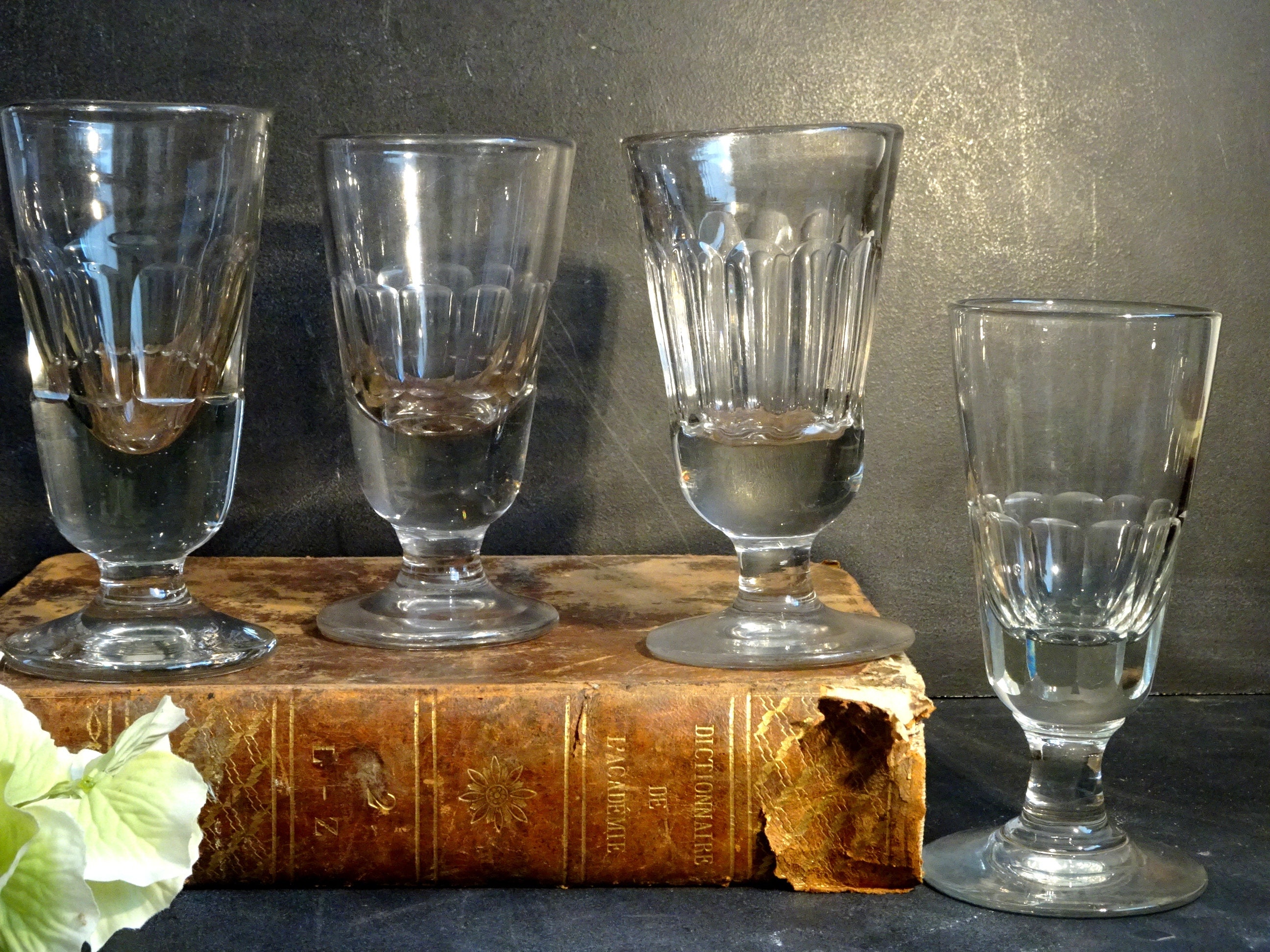 Genuine Antique French Bistro Absinthe Drinking Glasses. Set Of Glassware