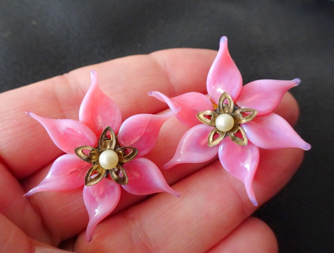 Ensemble Broche Et Clips D'oreilles Louis Rousselet Vintage - Nacre Et Laiton - Occasion