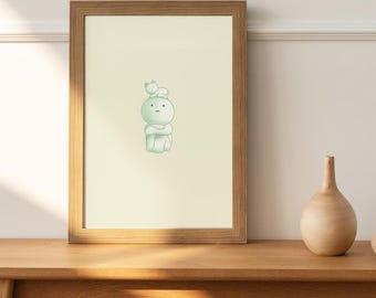 Green Smiski Daydreaming Art Print | Playful Home Decor (Digital Download)