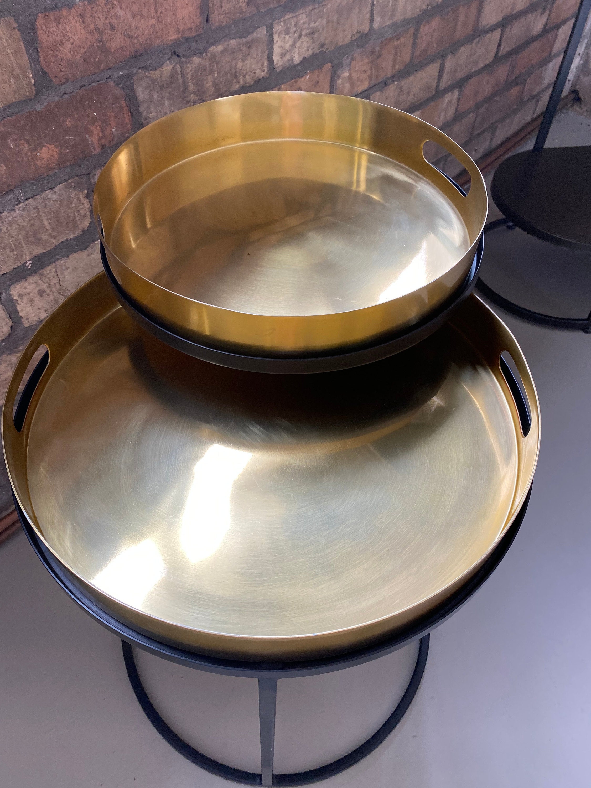 Set of 2 Brass & Black Metal Tray Tables. Etsy UK