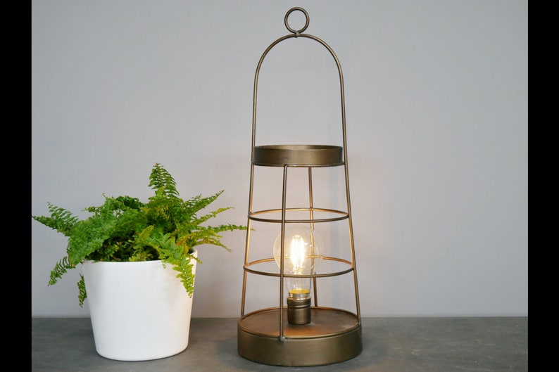 Bronze Metal Cage Lantern / Table Lamp Etsy UK