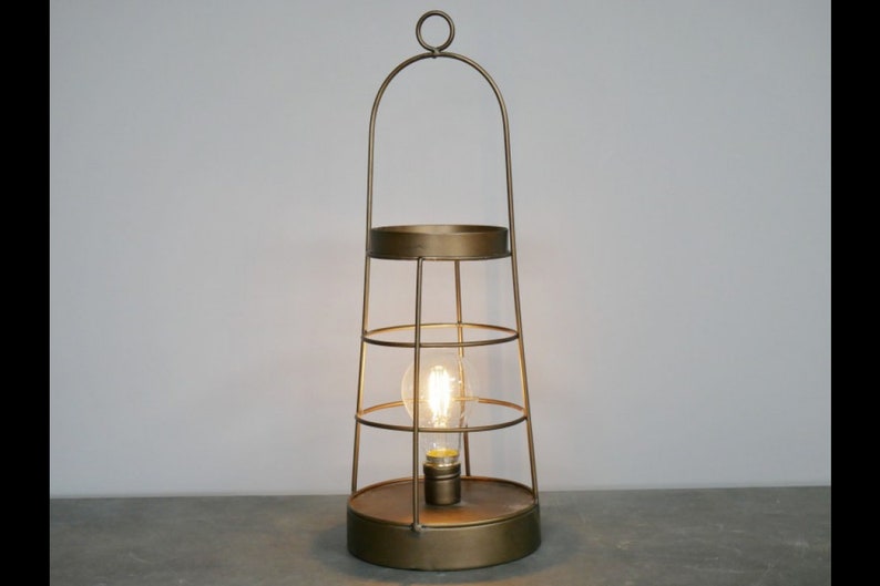 Bronze Metal Cage Lantern / Table Lamp Etsy UK