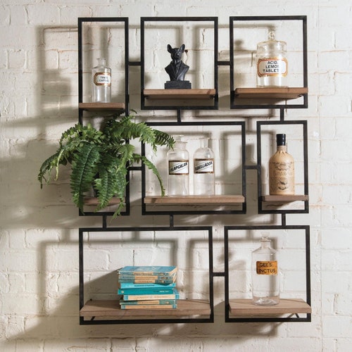Geometric Wood & Metal Wall Shelving Unit Etsy UK