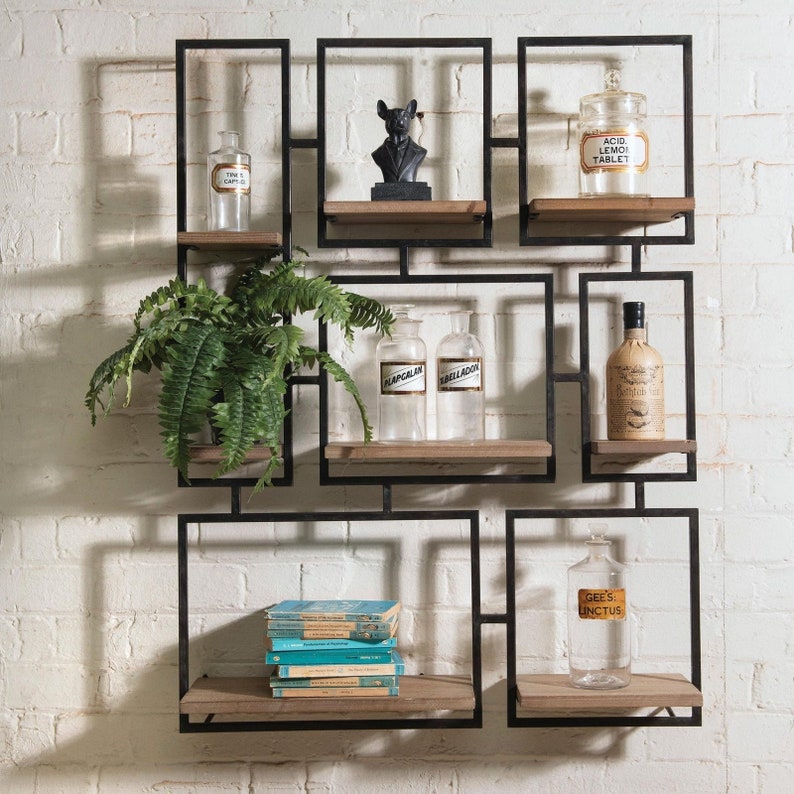 Geometric Wood & Metal Wall Shelving Unit Etsy UK