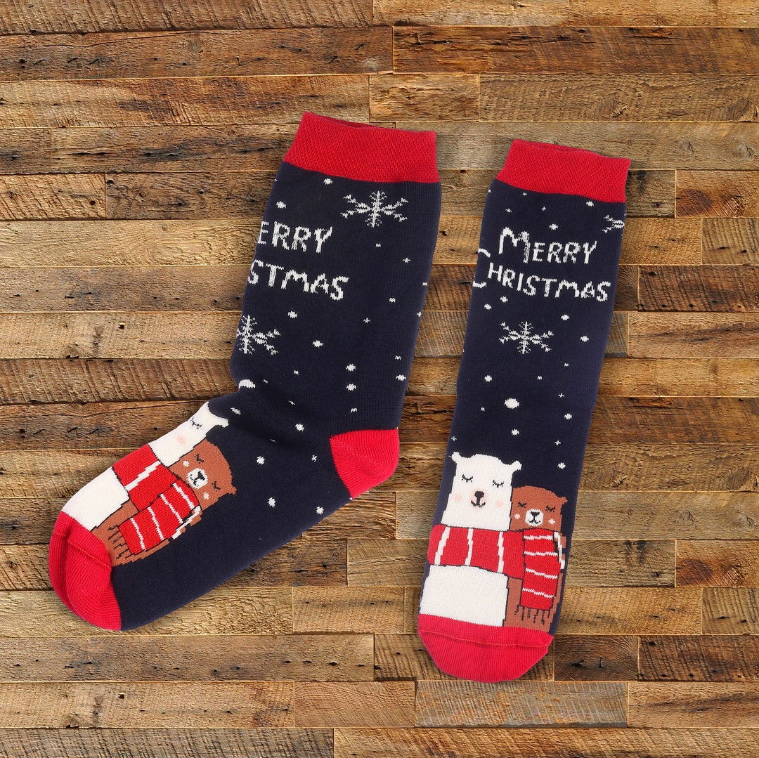 Merry Christmas Socks With Bears Print Socks Gift for Couple, Snow