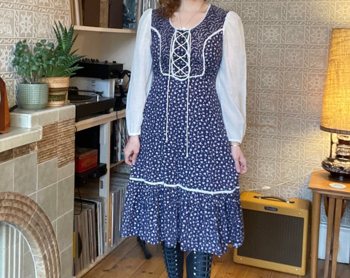 Corset Lace up Dress Gunne Sax Style 1970s Prairie Calico - Etsy