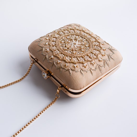 Mahiya round Embroidery clutch designer Atiya Choudhury luxury Bridal handbag gift for her Indian bride