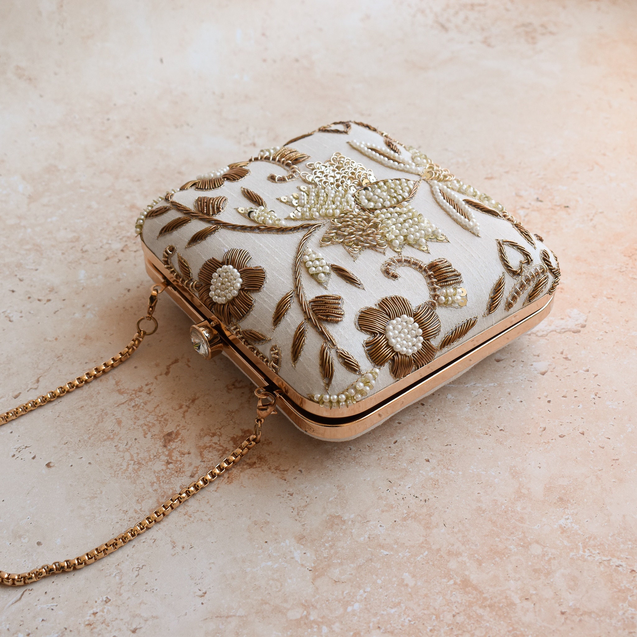 Ivory - Raina (Pre Order) Embroidery Clutch South Asian Gifts, Gifts for Her, Wedding Accessory, Luxury Bags, Atiya Choudhury