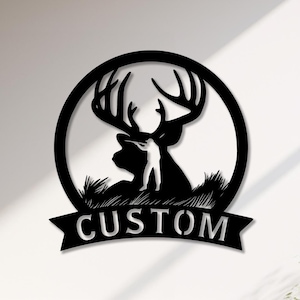 Personalized Deer Hunter Metal Sign, Custom Hunting Rifle Metal Wall Art, Deer Hunting Wall Decor, Hunter Gift, Cabin Sign, Fathers Day Gift