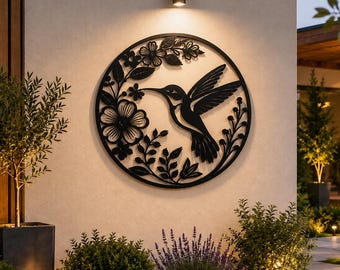 Decorazione murale in metallo a forma di colibrì, decorazione floreale da giardino.