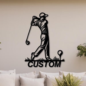 Custom Golf Metal Wall Art, Golf Silhouette Wall Decor, Sports Home Decor, Gift for Golf Player, Golfer Gift for Him, Fathers Deco, Man Cave
