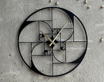Extra Large Black Metal Wall Clock, Fibonacci Wall Clock, Mid Century Modern Wall Clock, Housewarming Gift, Office Decor, Horloge Murale