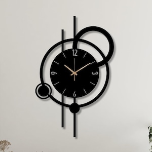 Contemporary Metal Wall Art, Extra Large Metal Clock, Modern Silent Black Metal Wall Clock, Mid Century Modern Wall Clock, Horloge Murale