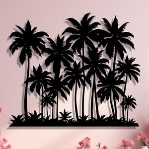 Decorazione murale in metallo con foresta di palme, decorazione da parete per esterni, decorazione con foglie di palma, decorazione per case sulla spiaggia, decorazione con piante di banano, casa costiera, cartello da parete tropicale