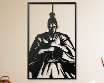 Samurai Metal Wandkunst, Japanisches Wohndekor, Asia Wandschild