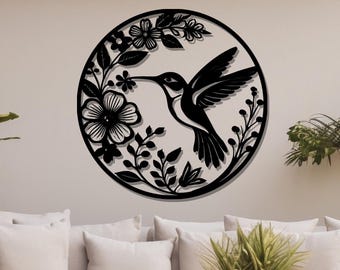 Hummingbird Metal Wall Decor, Birds Wall Art, Garden Yard Decor, Metal Garden Sign, Bird and Flower Metal Art, Nature-Inspired Home Decor
