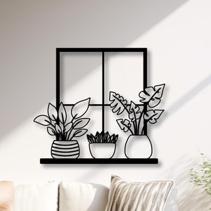 Flower and Window Metal Wall Art, Metal Wall Art, Modern Wall Decor for Living Room, Flower Garden Metal Wall Art, Kitchen Metal Wall Decor