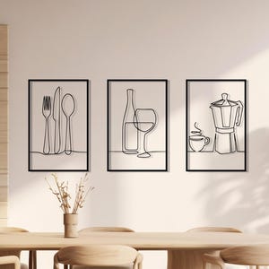 キッチンメタルラインウォールアート、キッチン装飾、ホーム＆リビング、メタルウォールデコレーション、彼女へのギフト、バーアート、コーヒーバー装飾、新築祝いギフト