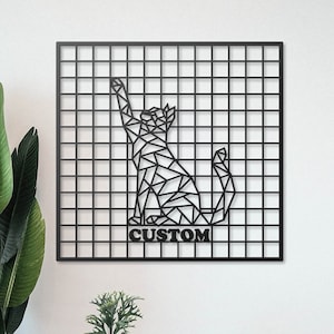 Tablero de rejilla de metal para pared con diseño de gato personalizable, organizador de rejilla de pared para tablero de notas, panel de rejilla de metal para pared con pantalla personalizada, tablero de mensajes
