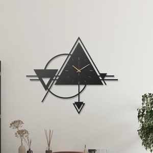 Modern Silent Black Metal Wall Clock, Extra Large Metal Wall Clock, Geometric Clock, Abstract Wall Clock, Livingroom Decor, Contemporary Art
