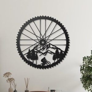 Mountain Bike Metal Wall Art, Biker Metal Wall Decor, Cyclist Wall Hanging, Bicycle Wheel Decor, Cycling Gifts for Men, Biker Gifts for Him