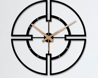 Oversized Black Metal Wall Clock, Modern Minimalist Art