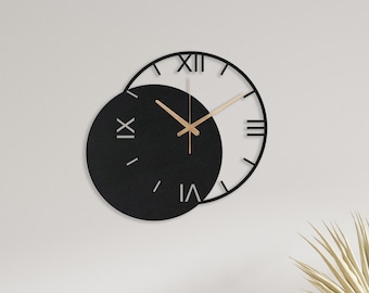 Black Metal Wall Clock, Unique Wall Clock, Modern Wall Clock, Extra Large Silent Wall Clock with Roman Number, New Home Gift, Horloge Murale