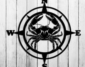 Crab Compass Metal Wall Art, Nautical Beach House Decor