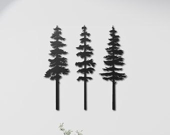 Pine Tree Metal Wall Art, Set Of 3 Trees Sign, Extra Large Tree Decor, Farmhouse Fireplace Decor ,Nature and Forest Decor, Outdoor Wall Art