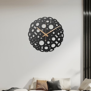 Circular Metal Clock, Modern Silent Black Metal Wall Clock, Contemporary Metal Wall Art, Mid Century Modern Wall Clock, Extra Large Clock