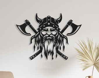 Viking Warrior Metal Wall Art, Norse Mythology Wall Decor, Viking Axe Gift for Him or Her, Scandinavian Home Art, Runic Wall Hanging