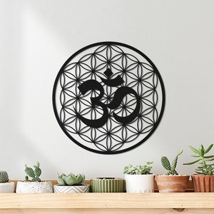 Om Symbol with Flower of Life Metal Wall Art, Buddha Chakra Wall Hangings, Modern Metal Wall Art, Large Metal Wall Art, Blume Des Leben