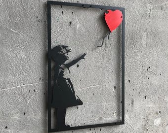 Banksy Ballon Mädchen Metallwandkunst, Graffiti Straßendekor, moderne Wohnzimmerkunst
