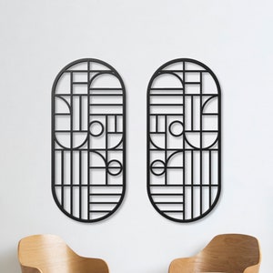 Mid Century Modern Wall Set of 2, Mid Century Modern Wall Art Metal Decor, Set of 2 Abstract Geometric Metal Wall Art Modern Living Room Art
