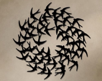 Decoración de pared de metal con pájaros, bandada de golondrinas, letrero único para el hogar.
