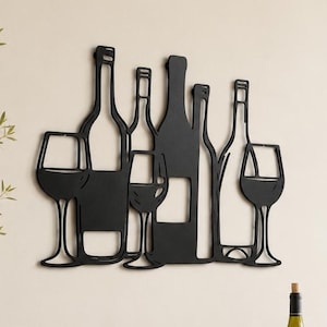 Wine Glass Metal  Wall Art, Minimalist Kitchen Decor