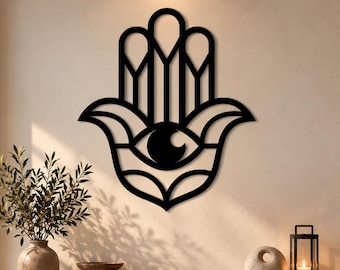 Hamsa Metal Wall Art: Fatima Hand, Evil Eye Home Decor