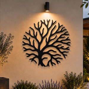 Abstract Tree of Life Metal Wall Art, Round Branch Decor, Outdoor Hanging