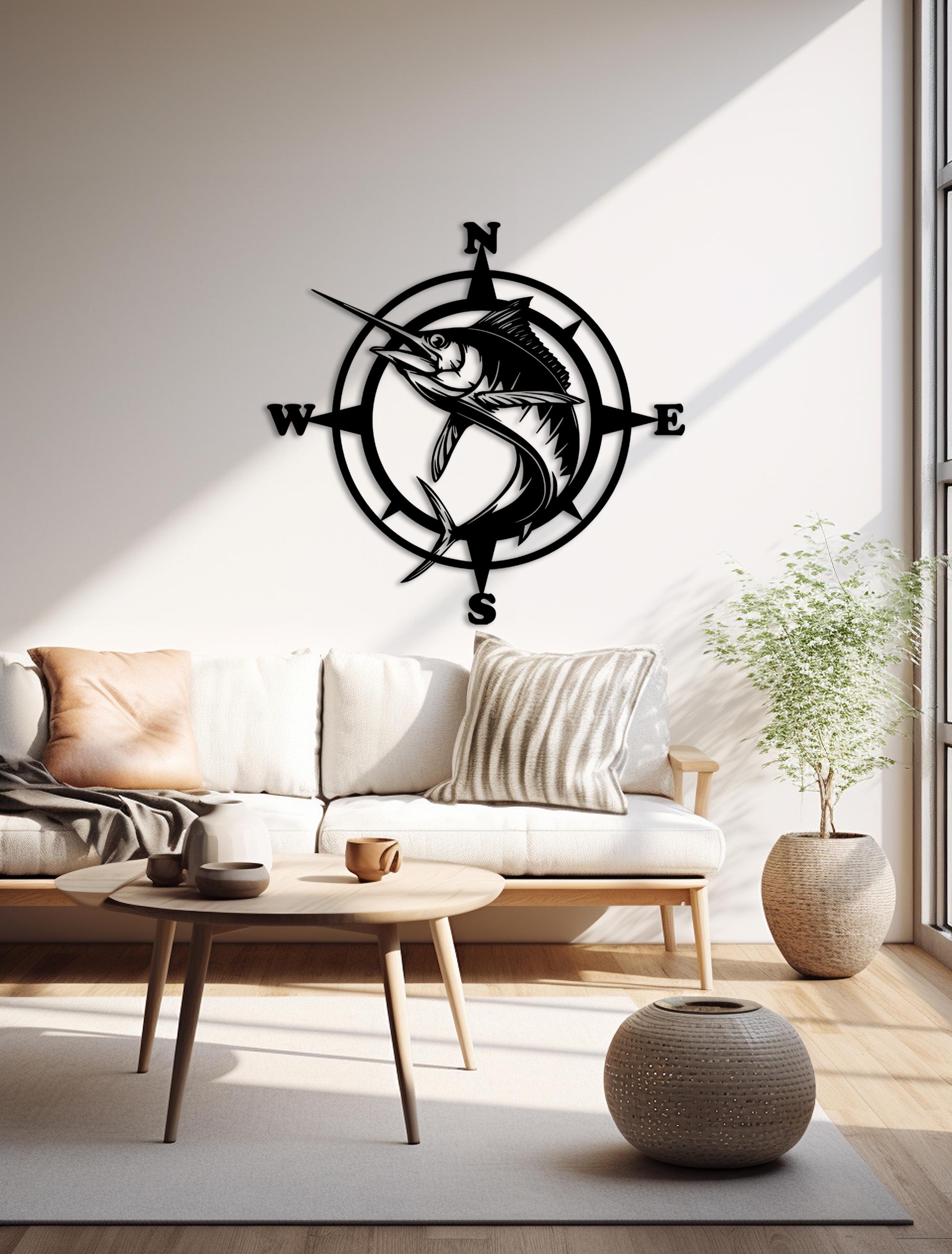 Marlin Compass Marlin Compass Metal Wall Art, Nautical Home Decor - Etsy