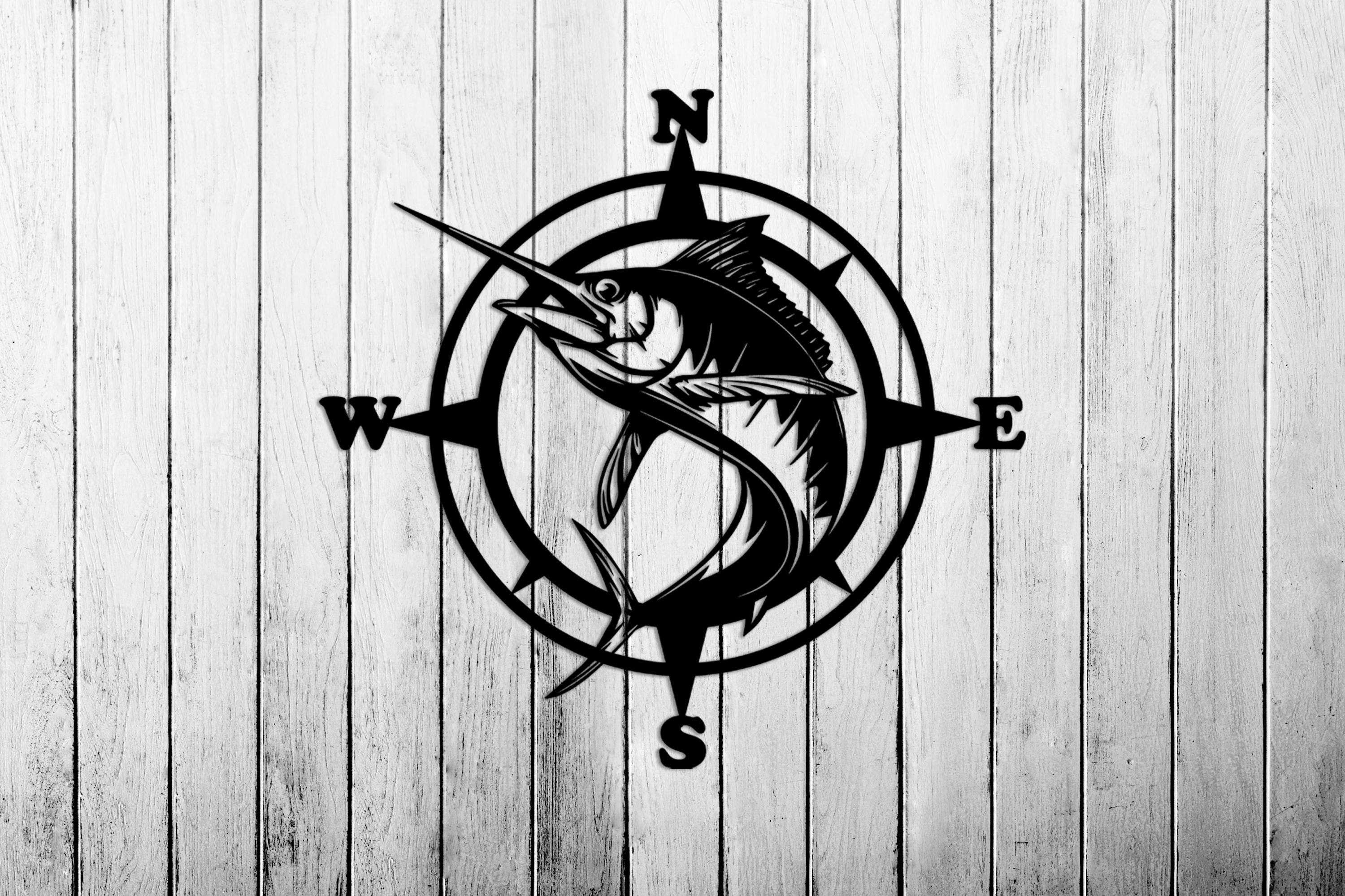 Marlin Compass Marlin Compass Metal Wall Art, Nautical Home Decor - Etsy
