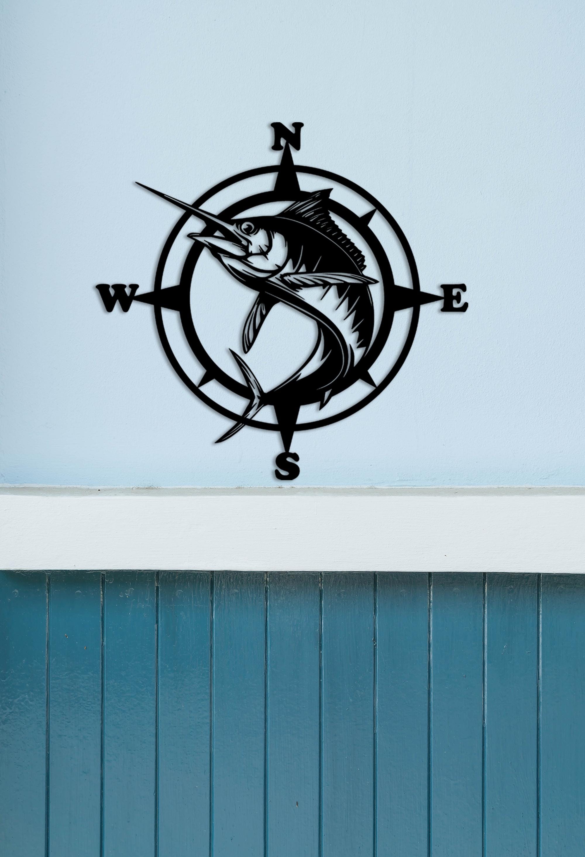 Marlin Compass Marlin Compass Metal Wall Art, Nautical Home Decor - Etsy