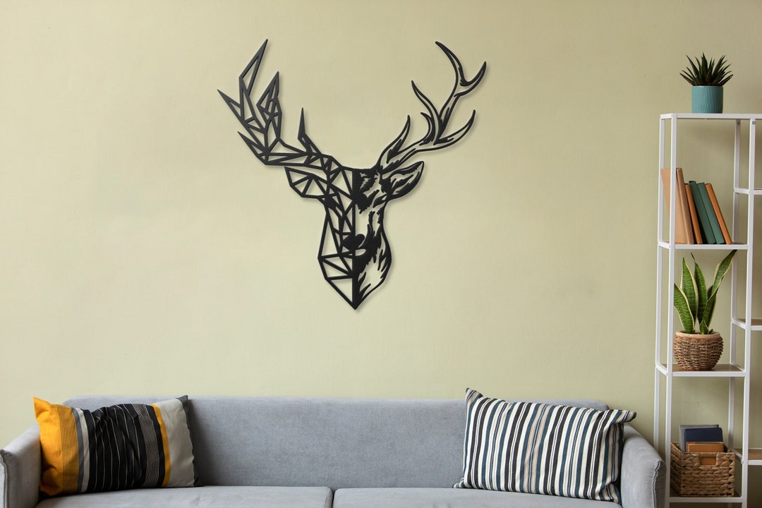 Metal Deer Wall Decor, Deer Head Metal Wall Art, , Geometric Deer Head Wall Decor, Nature Wall