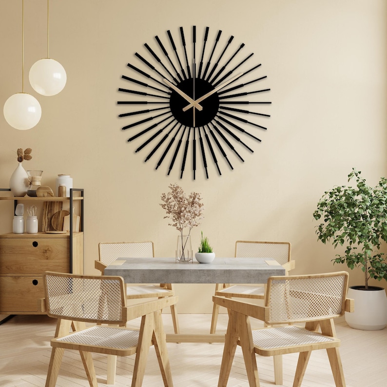 Unique Design Wall Clock, Modern Metal Wall Clock Art, Silent Wall Clock, Mid Century Wall Clock, Boho Style Clock, Clock for Wall, Wanduhr, black wall clock